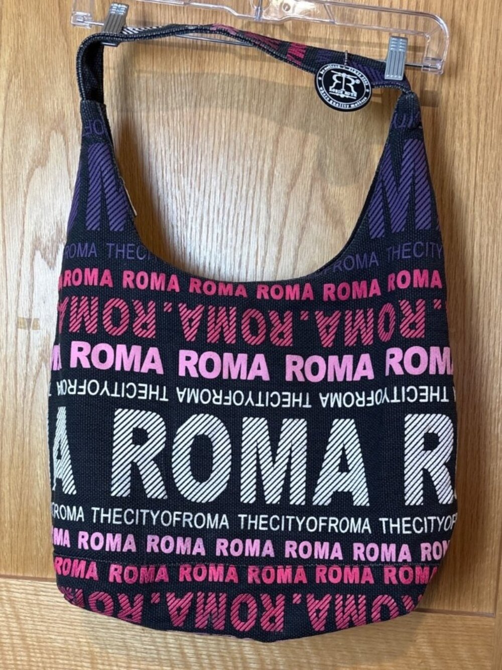 Robin Ruth Roma Italy Shoulder Bag With Pink & Purple Text Design - Picture 1 of 6